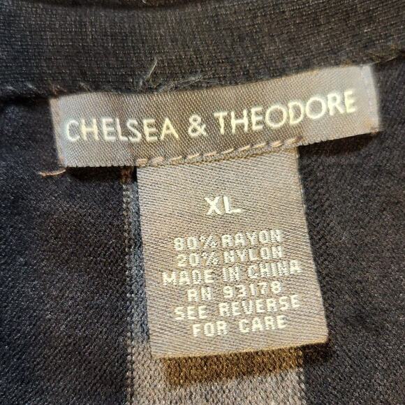 Chelsea Theodore XL $85 Black Gray Stripe Tie Back Tunic Sweater Dark Academia - Picture 5 of 9